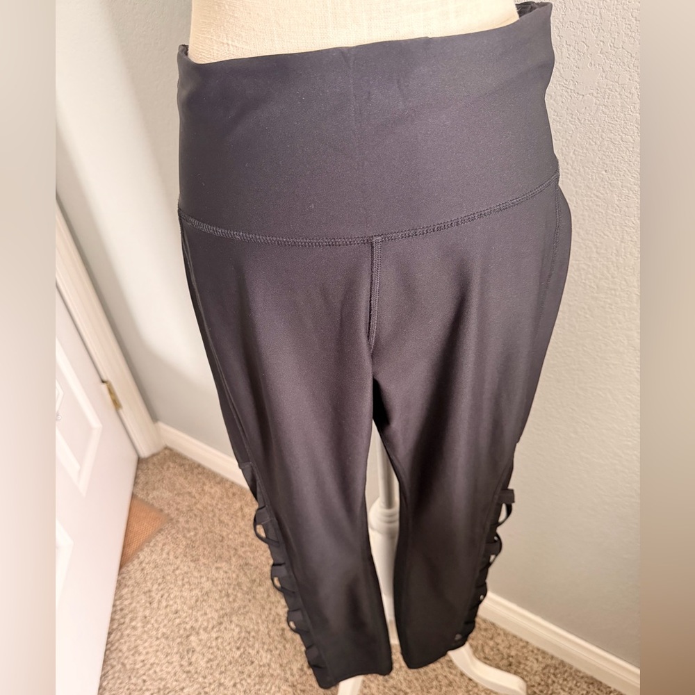 Xersion Women’s Black Fitted Sheer Criss-Cross Leggings - Size L